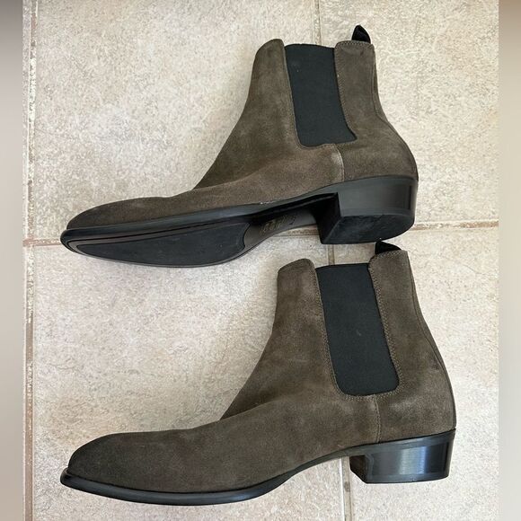 ALDO SIZE 12 khaki green Chelsea boot boots real genuine leather suede ankle - Picture 10 of 10